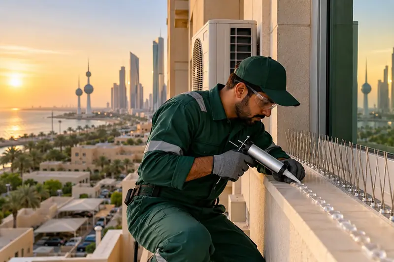 فني مكافحة الحشرات أثناء العمل في الظهر